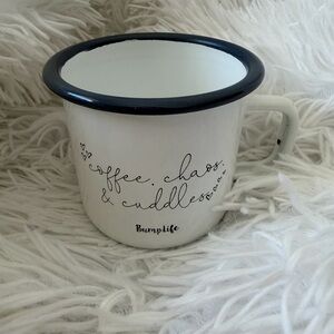 🩷 3/$18 Bumplife White Enamel Mug coffee chaos and cuddles graphic mug